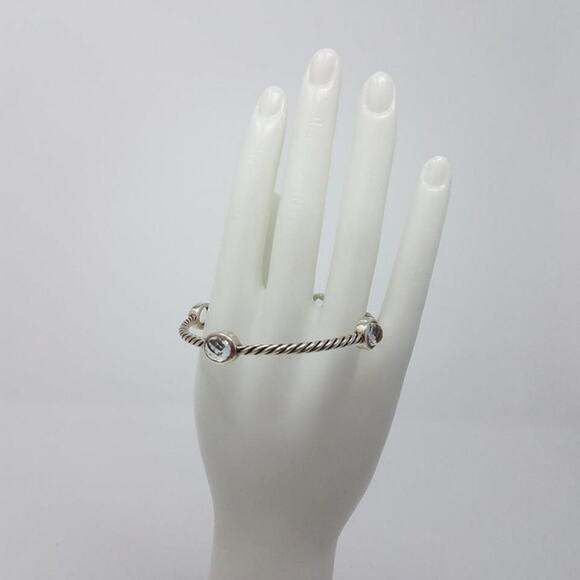 David Yurman Sterling Silver Crystal Quartz stations cable bangle - Picture 2 of 9